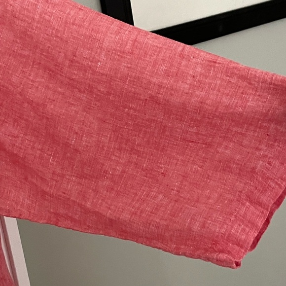 TAHARI 100% Linen Tunic Top Muted Red Split V  Lagenlook Boho Casual Plus Size - Picture 7 of 11